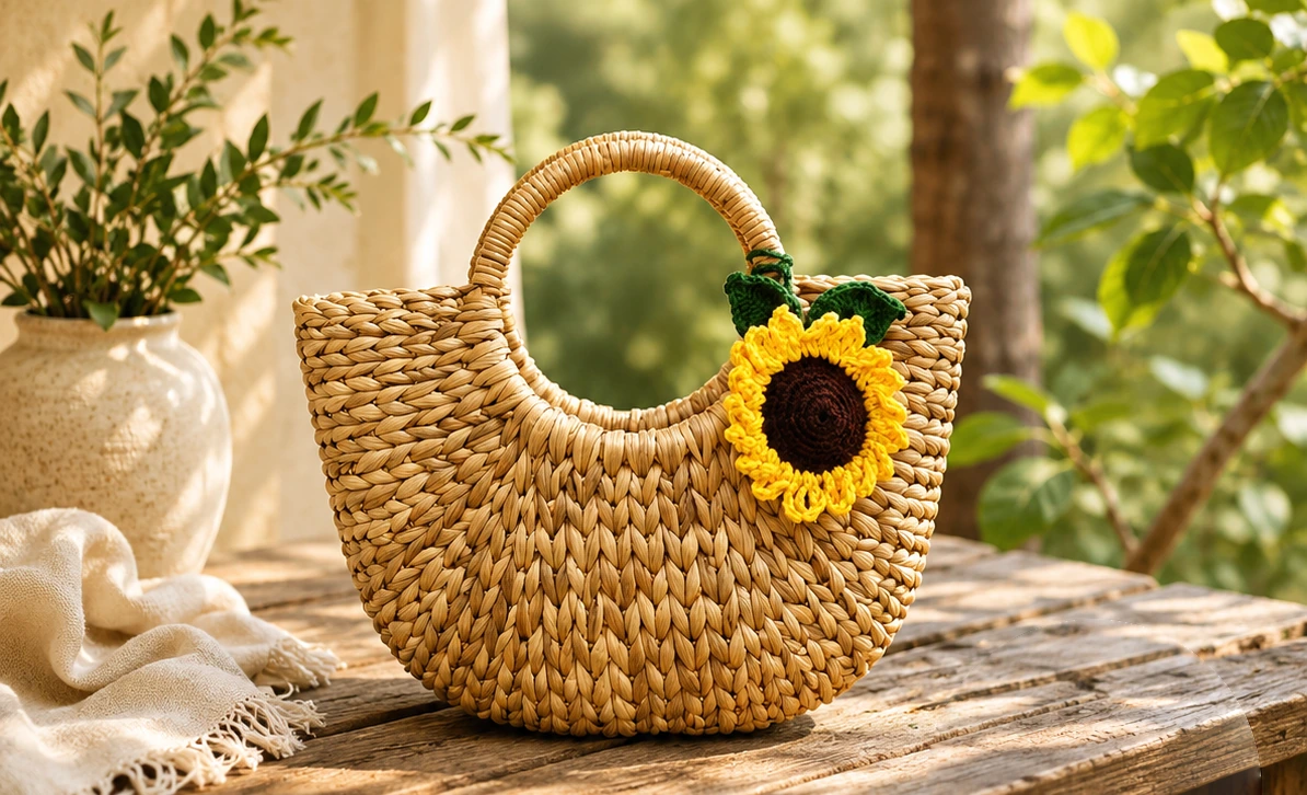 Sunflower Appliqué Basket Bag