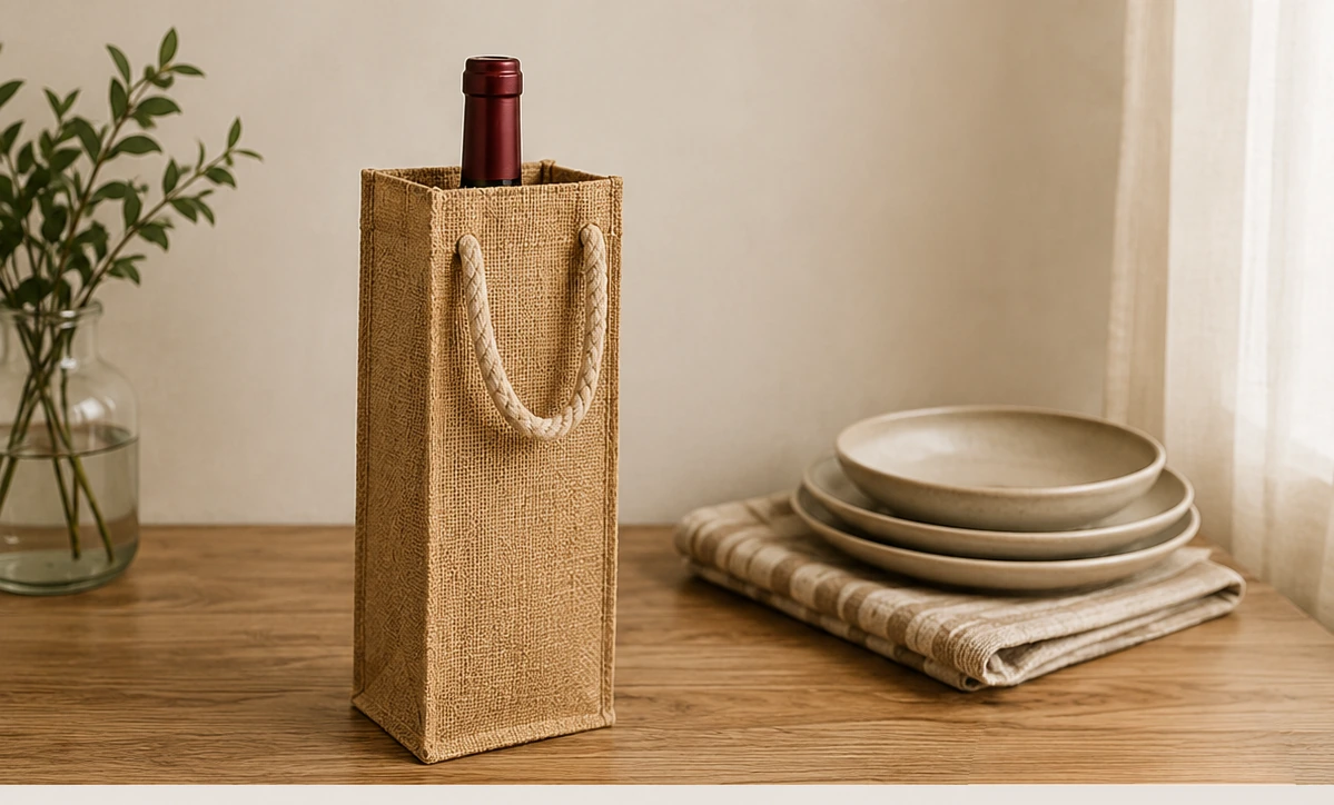 Single-Bottle Jute Gift Bag with Rope Handles
