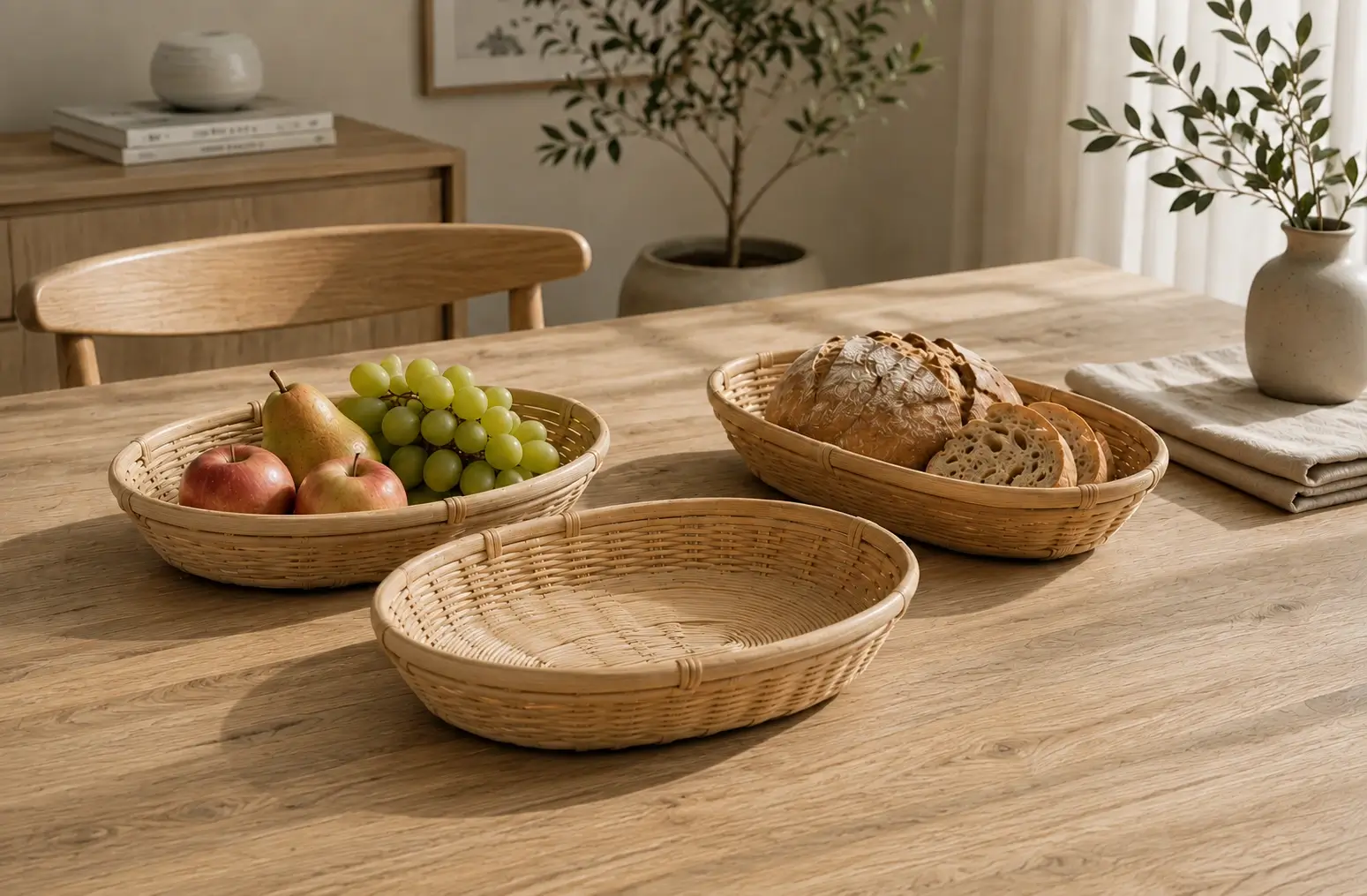 Oval Bamboo Bread Basket Set