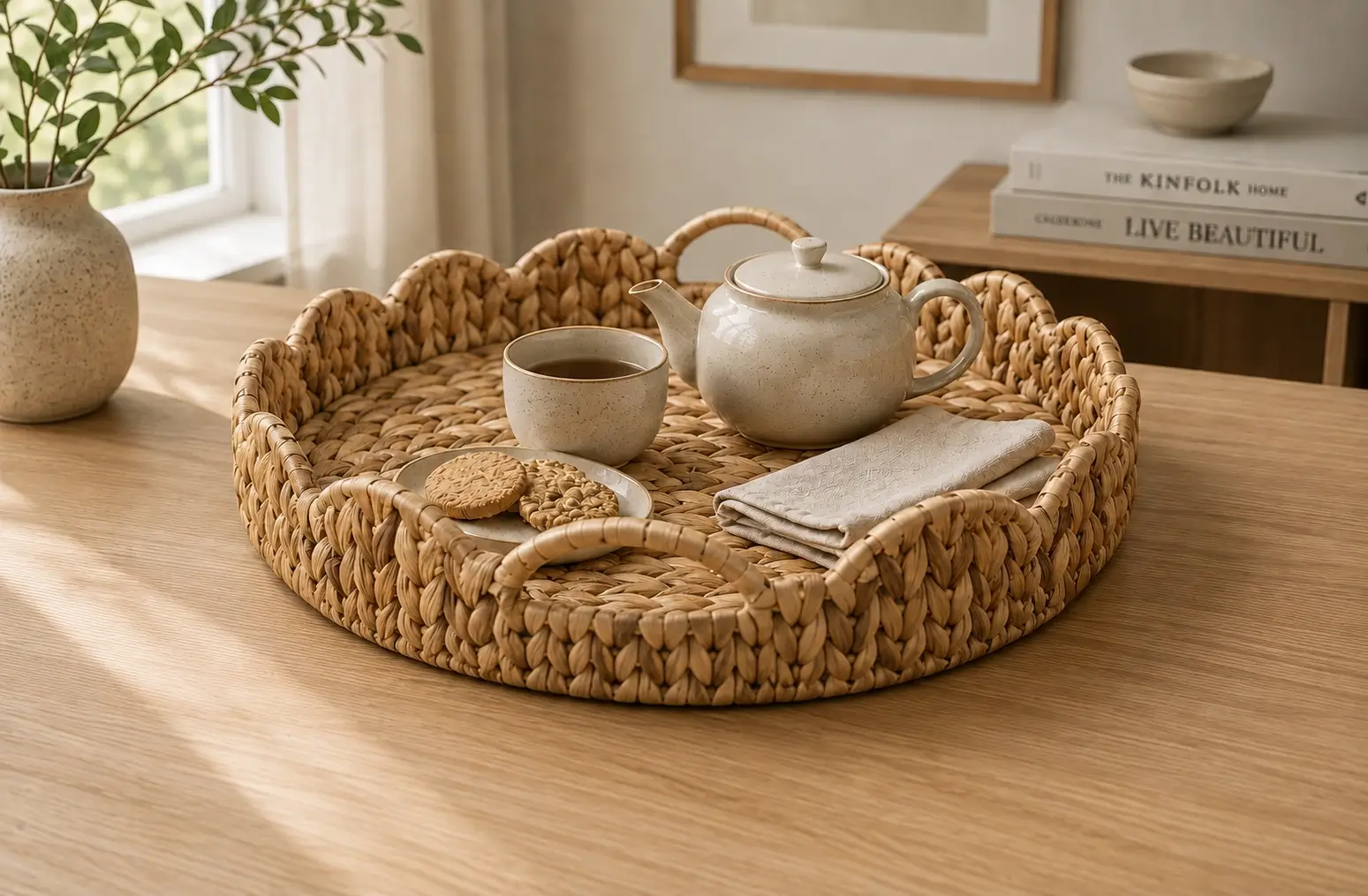 Scalloped Water Hyacinth Serving Tray
