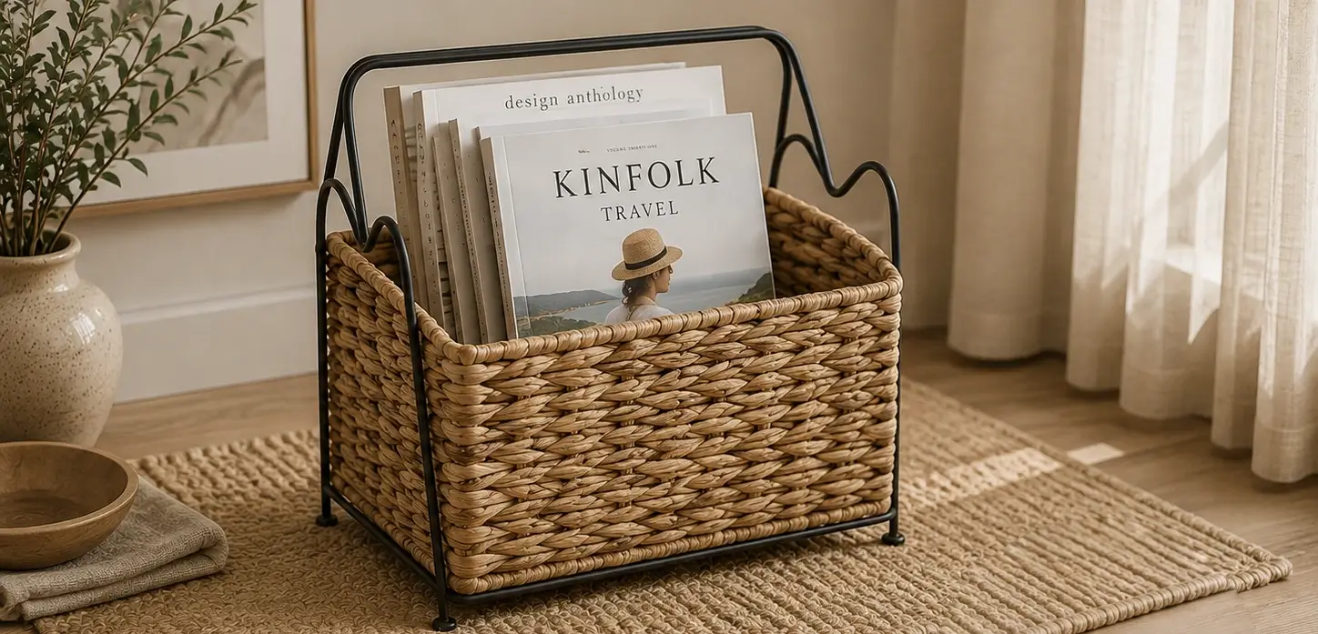 Woven Magazine Basket with Metal Frame