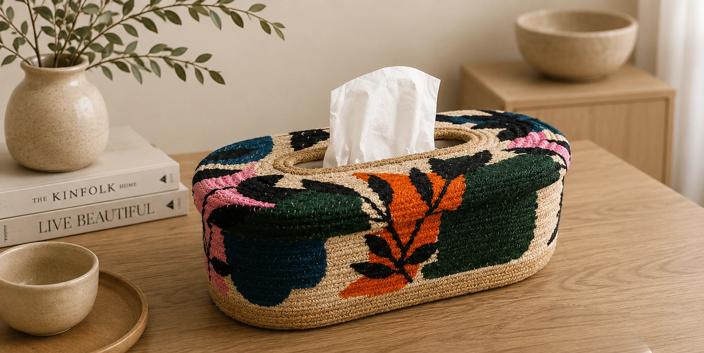 Floral Woven Tissue Box Cover